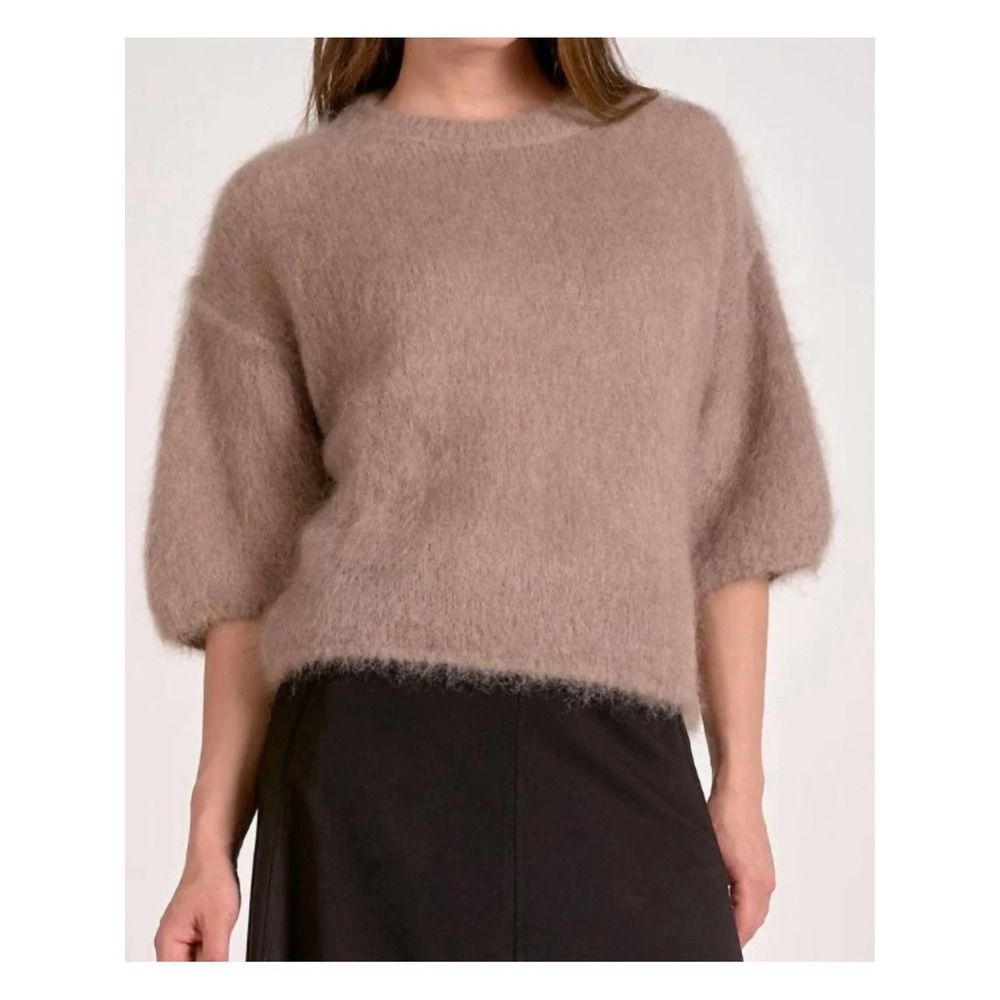 Elan Womens Medium Mohair Wool Sweater Gray Fuzzy Oversized Balloon Sleeve